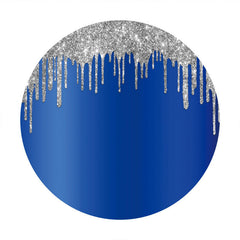 Aperturee - Sliver Glitter Round Blue Birthday Backdrops