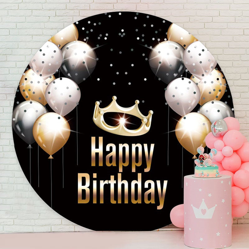 Aperturee - Sliver Gold Ballons Round Boheh Birthday Backdrop