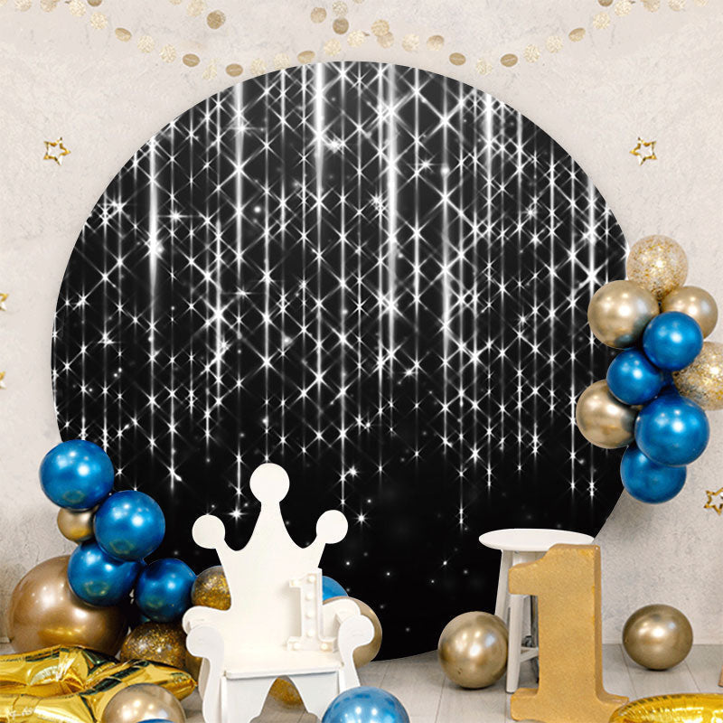 Aperturee - Sliver Star Round Black Birthday Party Backdrop