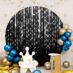 Aperturee - Sliver Star Round Black Birthday Party Backdrop