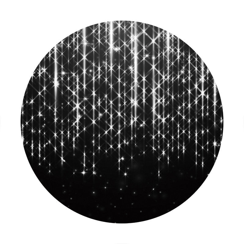 Aperturee - Sliver Star Round Black Birthday Party Backdrop