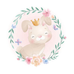 Aperturee - Smiley Rabbit Round Pink Baby Shower Backdrop