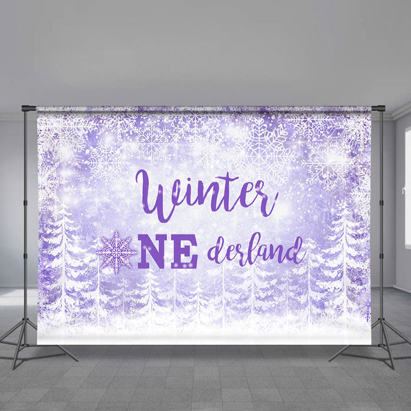 Aperturee - Snowflake Purple Onederland Forest Winter Backdrop