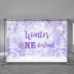 Aperturee - Snowflake Purple Onederland Forest Winter Backdrop