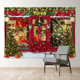 Aperturee - Snowing Light Toys Store Trees Christmas Backdrop