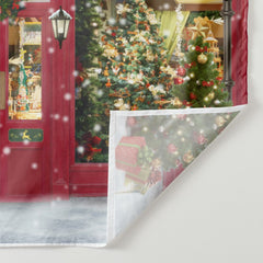 Aperturee - Snowing Light Toys Store Trees Christmas Backdrop