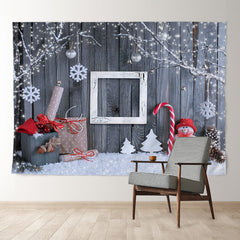 Aperturee - Snowman Gift White Grey Wooden Christmas Backdrop