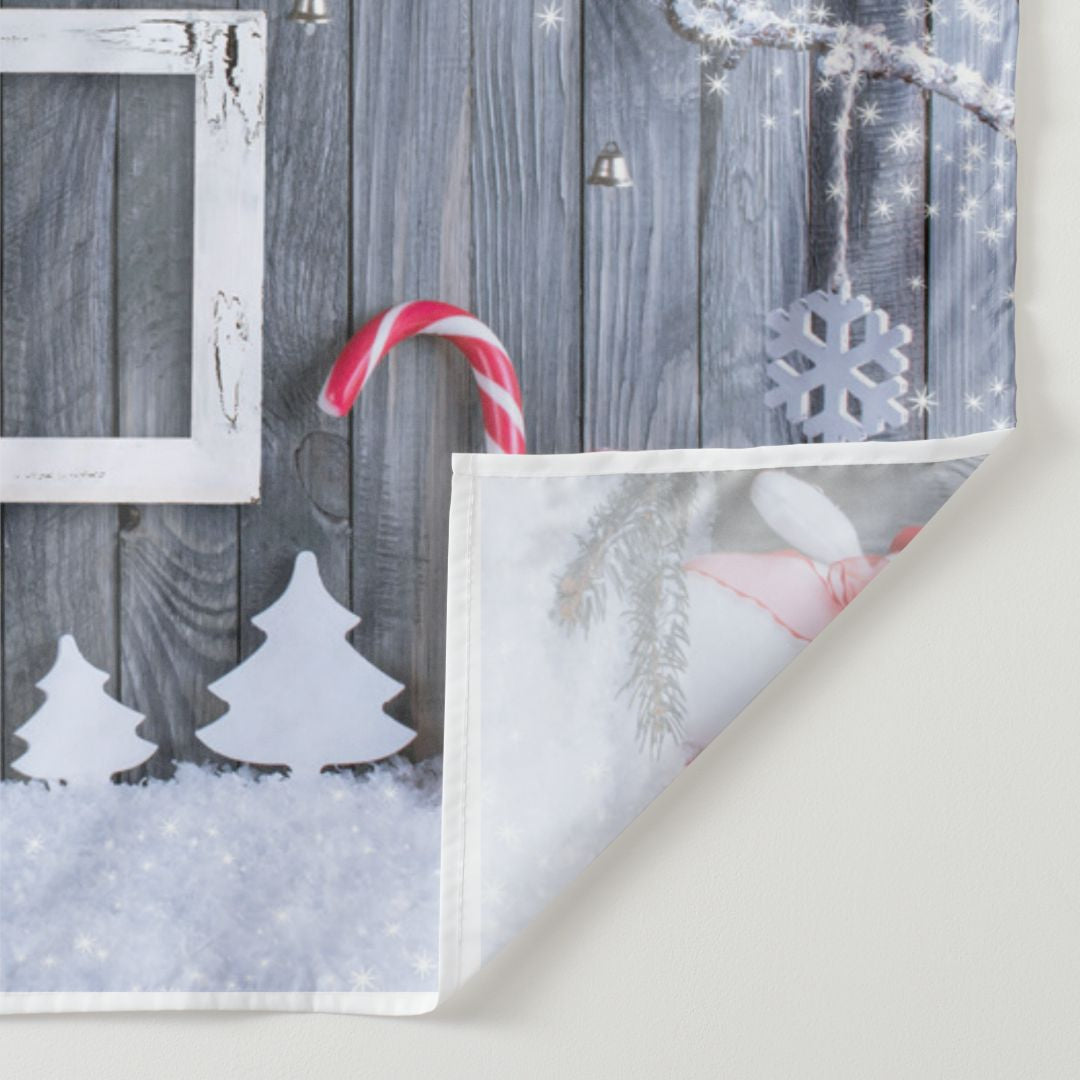 Aperturee - Snowman Gift White Grey Wooden Christmas Backdrop