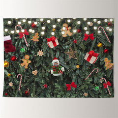 Aperturee - Snowman Gifts Pine Leaves Green Xmas Deco Backdrop