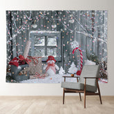 Aperturee - Snowman Silver Spot Wood Wall Christmas Backdrop