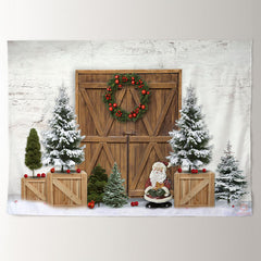 Aperturee - Snowy Brick Cowboy Santa Merry Christmas Backdrop