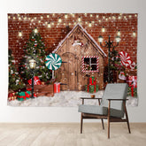 Aperturee - Snowy Cabin Candyland Shiny Holiday Xmas Backdrop