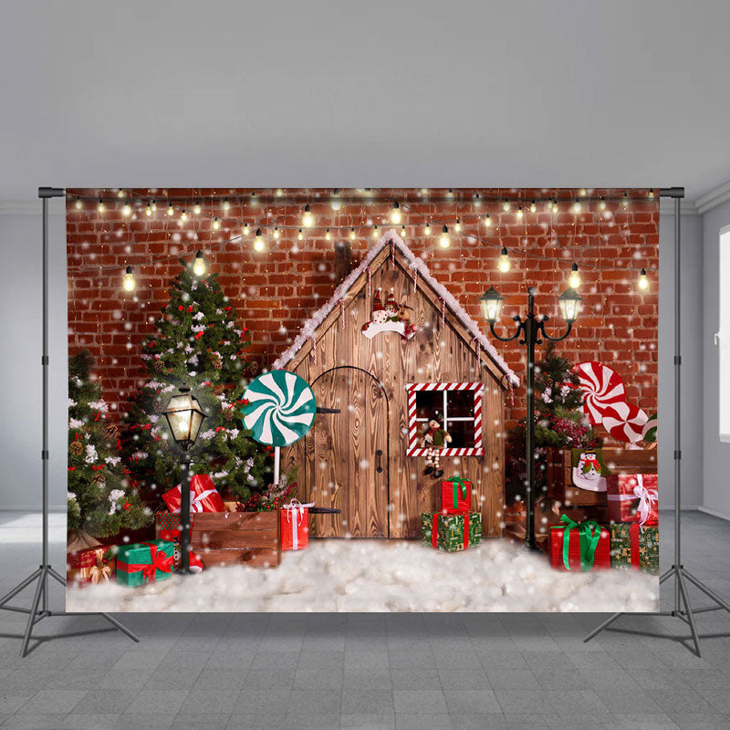 Aperturee - Snowy Cabin Candyland Shiny Holiday Xmas Backdrop