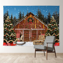 Aperturee - Snowy Cabin Cold Winter Night Christmas Backdrop