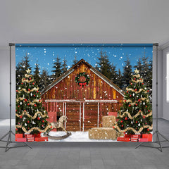 Aperturee - Snowy Cabin Cold Winter Night Christmas Backdrop