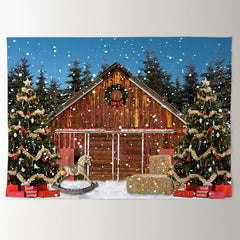 Aperturee - Snowy Cabin Cold Winter Night Christmas Backdrop