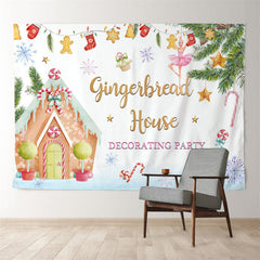 Aperturee - Snowy Gingerbread House Star White Xmas Backdrop
