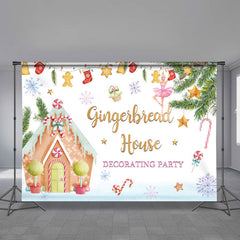 Aperturee - Snowy Gingerbread House Star White Xmas Backdrop