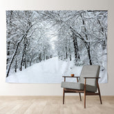 Aperturee - Snowy Lane Cold White Black Winter Scene Backdrop