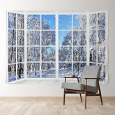 Aperturee - Snowy Lane Outside Window White Christmas Backdrop