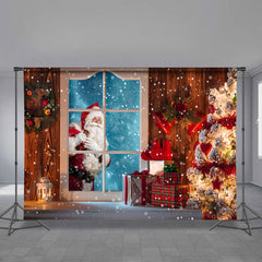 Aperturee - Snowy Light Tree Santa Outside Christmas Backdrop
