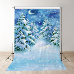Aperturee - Snowy Moon Night Forest Photobooth Winter Backdrop