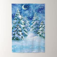 Aperturee - Snowy Moon Night Forest Photobooth Winter Backdrop