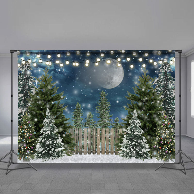 Aperturee - Snowy Winter Xmas Trees Merry Christmas Backdrop
