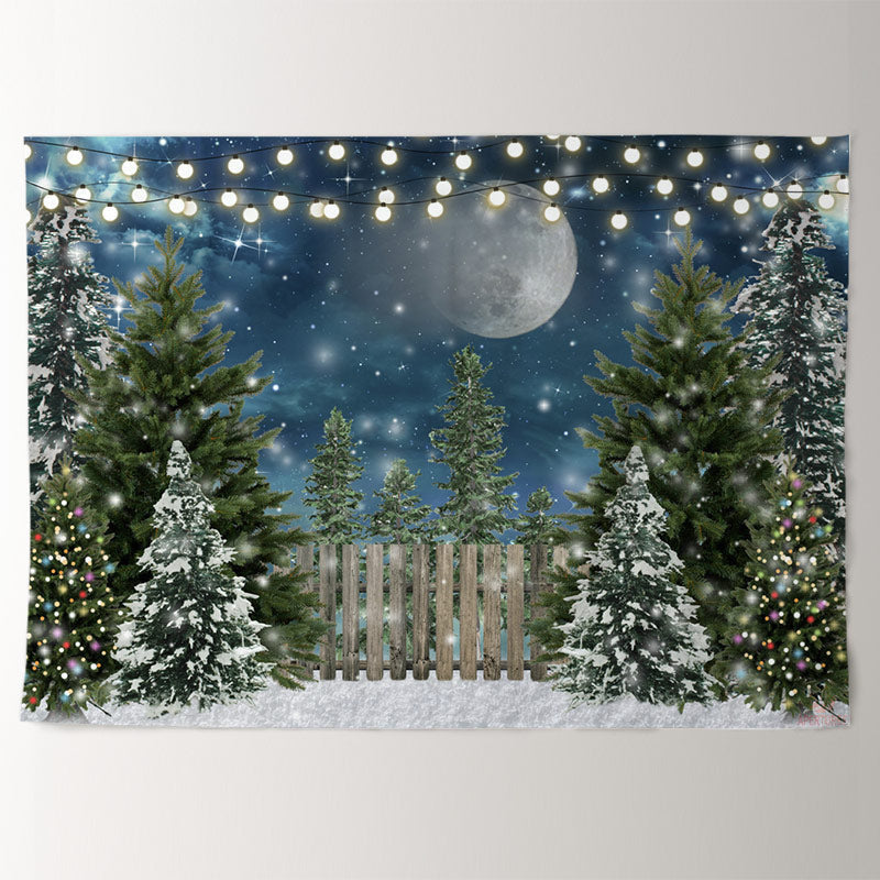 Aperturee - Snowy Winter Xmas Trees Merry Christmas Backdrop