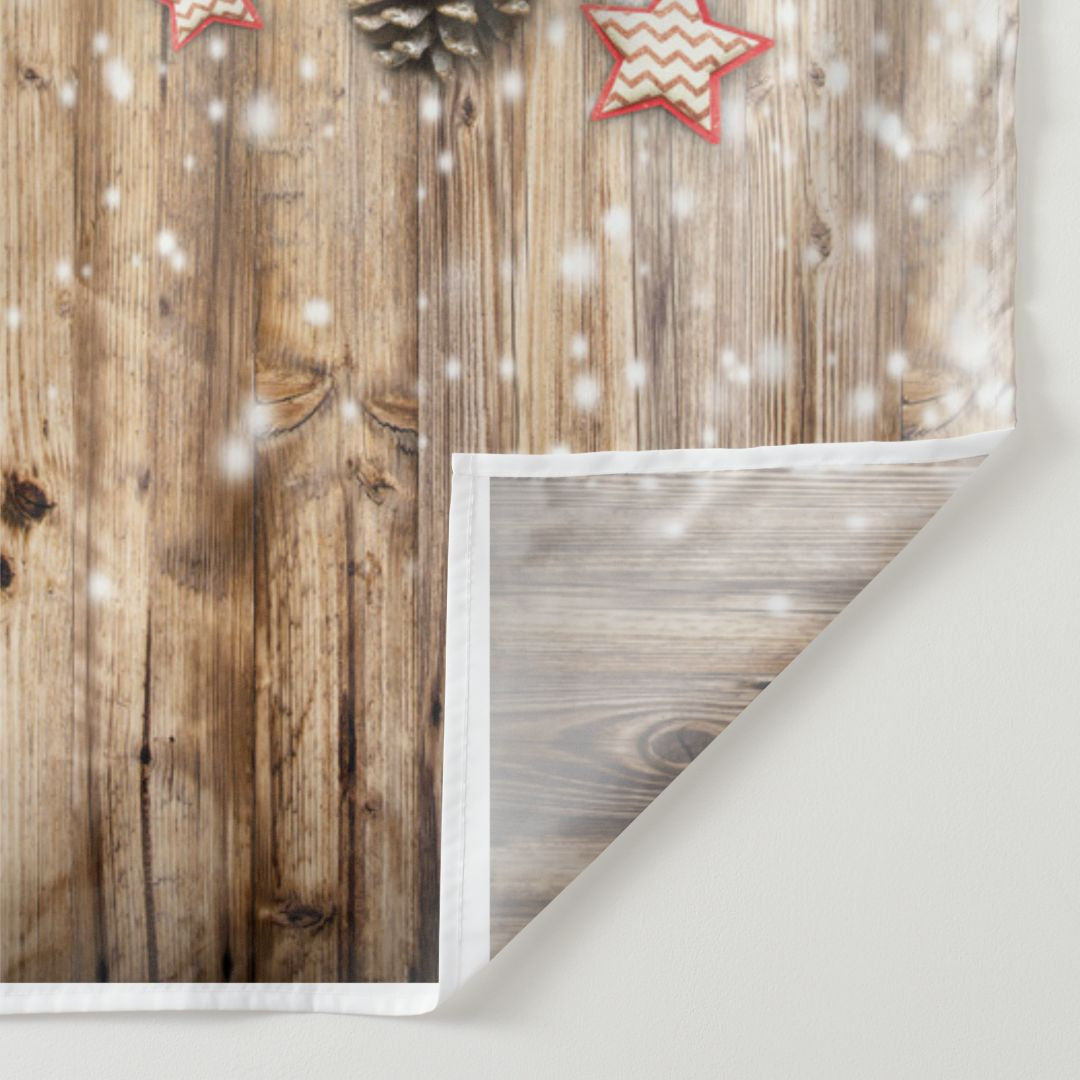Aperturee - Stars Pine Leaves Snowy Wood Christmas Backdrop