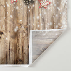 Aperturee - Stars Pine Leaves Snowy Wood Christmas Backdrop