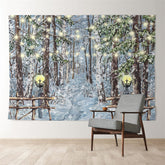 Aperturee - Strip Lights Snowy Forest Winter Scene Backdrop