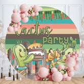 Aperturee - Stripe Cactus Circle Happy Birthday Backdrop