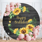 Aperturee - Sunflowers Round Black Wood Birthday Backdrop