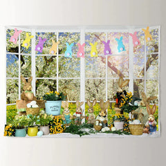 Aperturee - Sunny Floral Spring Bunny Eggs Easter Backdrop