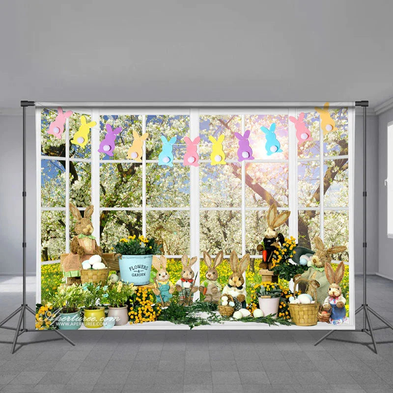 Aperturee - Sunny Floral Spring Bunny Eggs Easter Backdrop