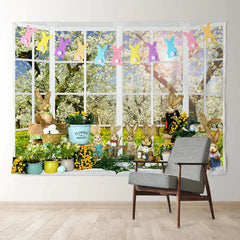 Aperturee - Sunny Floral Spring Bunny Eggs Easter Backdrop