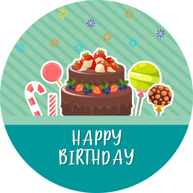 Aperturee - Sweet Candy Cake Round Cyan Birthday Backdrop