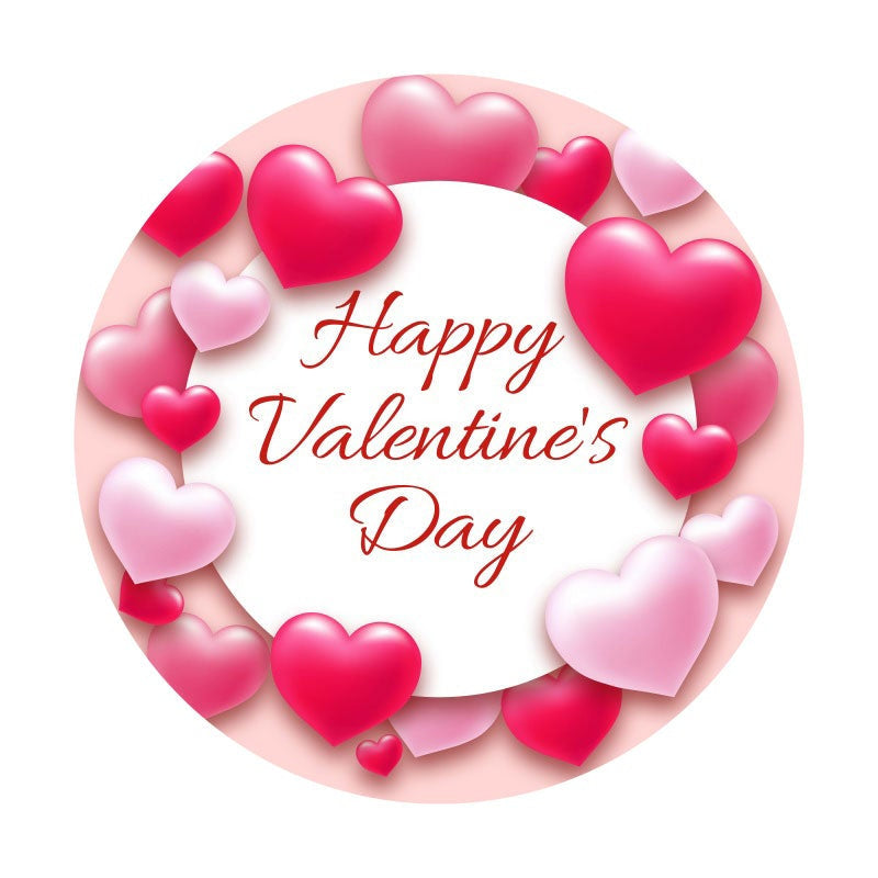 Aperturee - Sweet Pink Loves Round Happy Valentines Backdrop