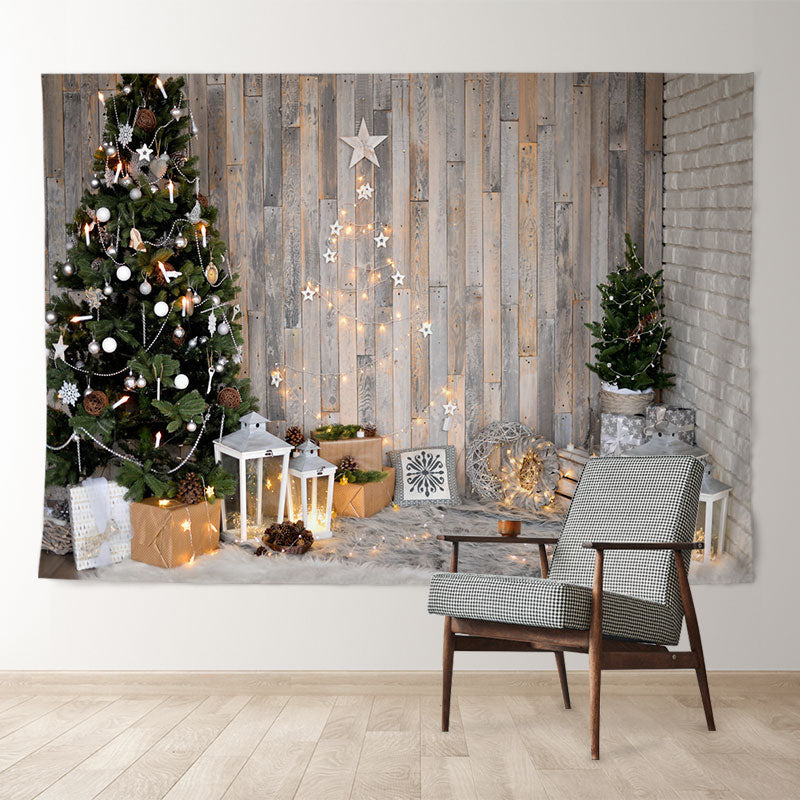 Aperturee - Tree Light Star Theme Wooden Christmas Backdrop