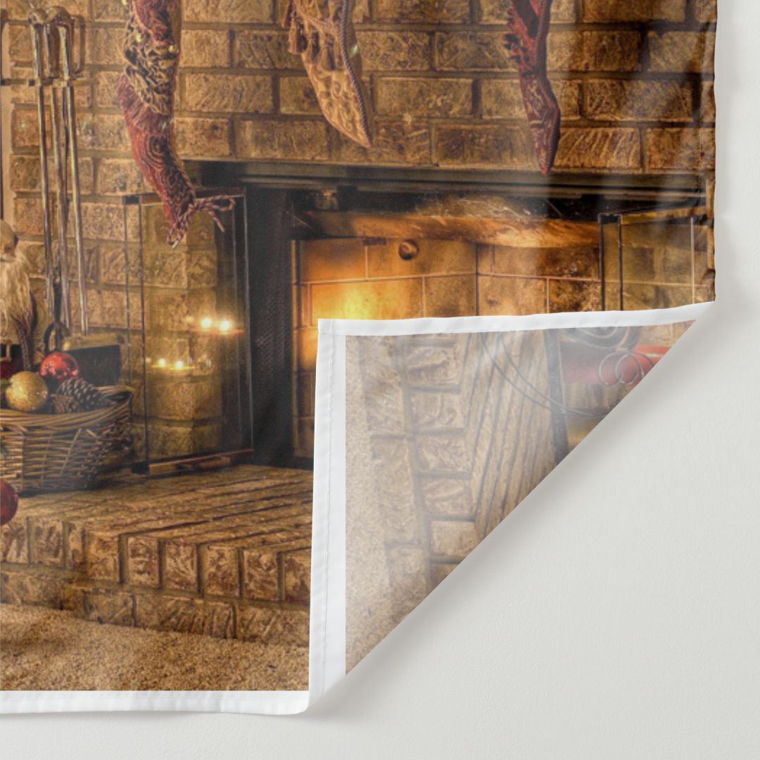 Aperturee - Vintage Fireplace Stocking Tree Christmas Backdrop