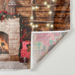 Aperturee - Vintage Wooden Fireplace Tree Christmas Backdrop