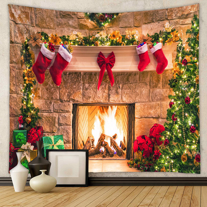 Aperturee Vintage Xmas Tree Stockings Christmas Fireplace Backdrop