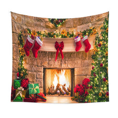 Aperturee - Vintage Xmas Tree Stockings Christmas Fireplace Backdrop