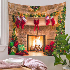 Aperturee - Vintage Xmas Tree Stockings Christmas Fireplace Backdrop
