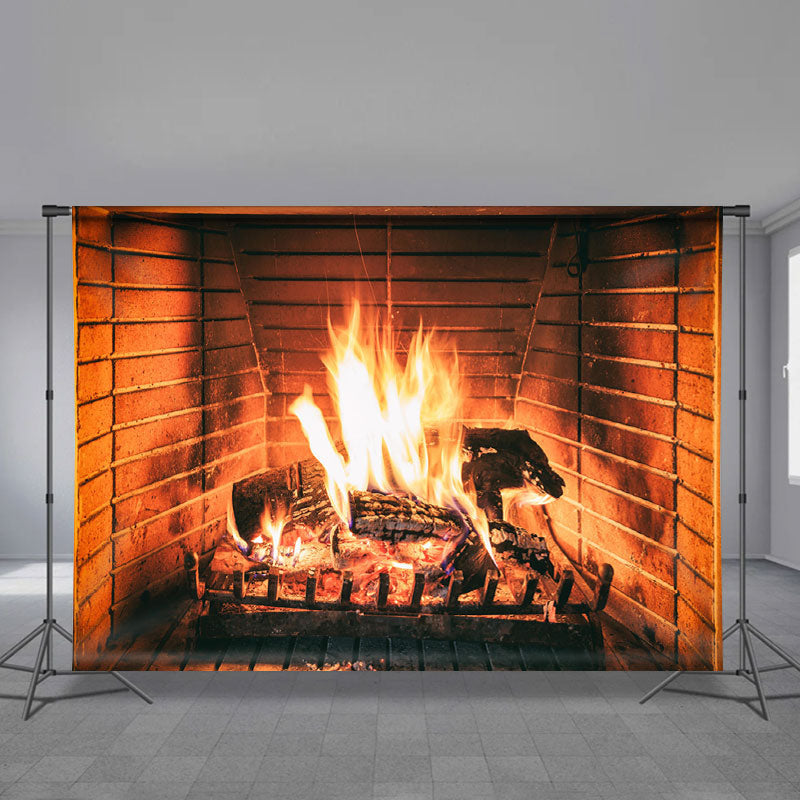 Aperturee - Warm Fireplace Andiron Wood Winter Scene Backdrop