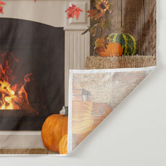 Aperturee - Warm Fireplace Pumpkin Family Christmas Backdrop