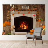 Aperturee - Warm Fireplace Pumpkin Family Christmas Backdrop