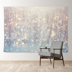 Aperturee - Warm Gold Bokeh Snowflake Light Winter Backdrop
