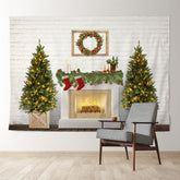 Aperturee - Warmful Fireplace Lights Merry Christmas Backdrop